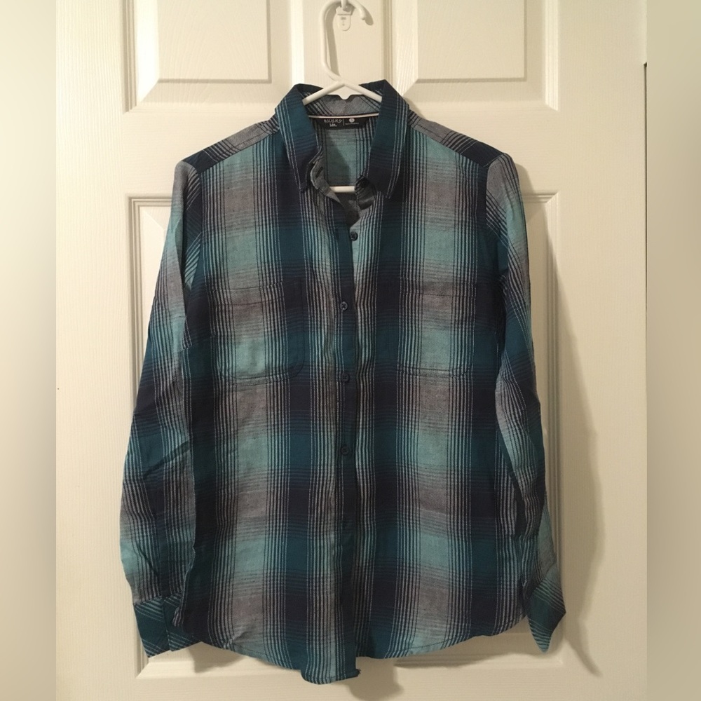 NWOT Riders By Lee Teal Button Up Collared Long Sleeve Plaid Flannel Shirt